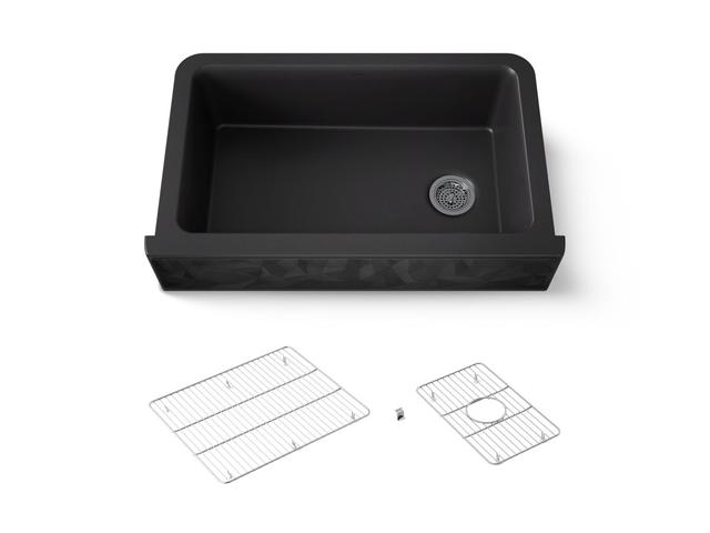 Cairn 34'' undermount single-bowl farmhouse kitchen sink with faceted design