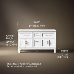 Kohler Quo 60'' bathroom vanity cabinet with sinks and quartz top - White - image 3