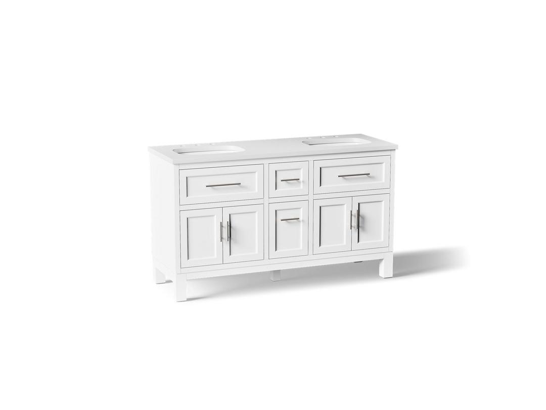 Kohler Quo 60'' bathroom vanity cabinet with sinks and quartz top - White by Kohler