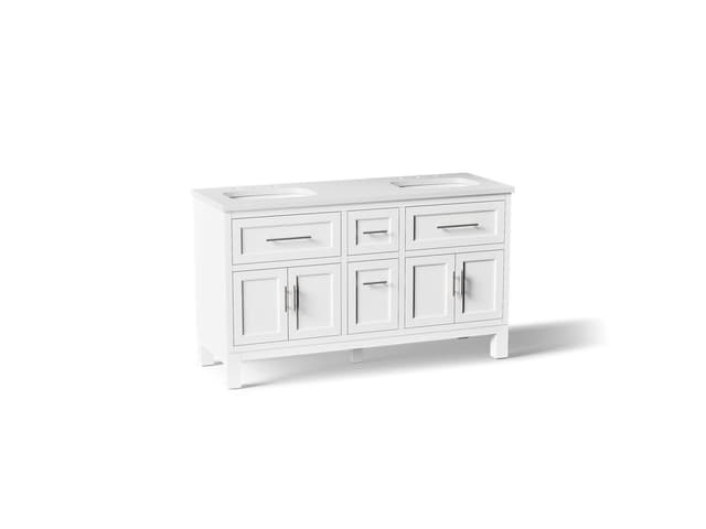 Kohler Quo 60'' bathroom vanity cabinet with sinks and quartz top - White