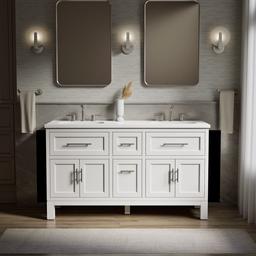 Kohler Quo 60'' bathroom vanity cabinet with sinks and quartz top - White - image 2