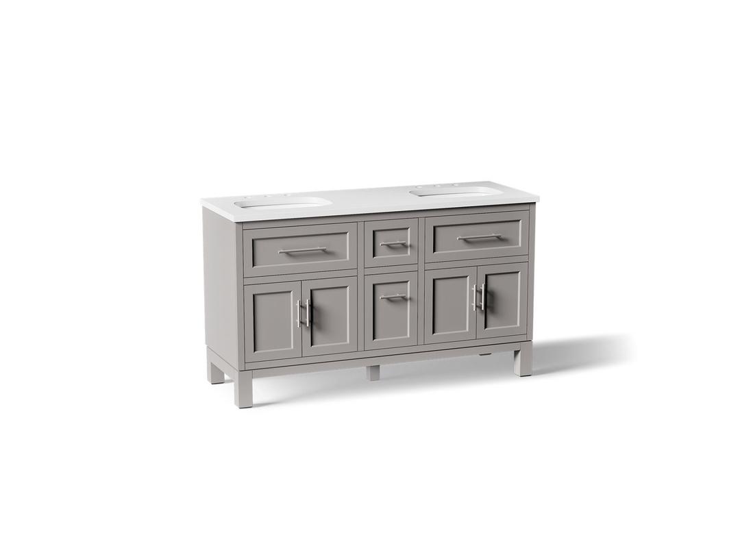 Kohler Quo 60'' bathroom vanity cabinet with sinks and quartz top - Mohair Grey by Kohler