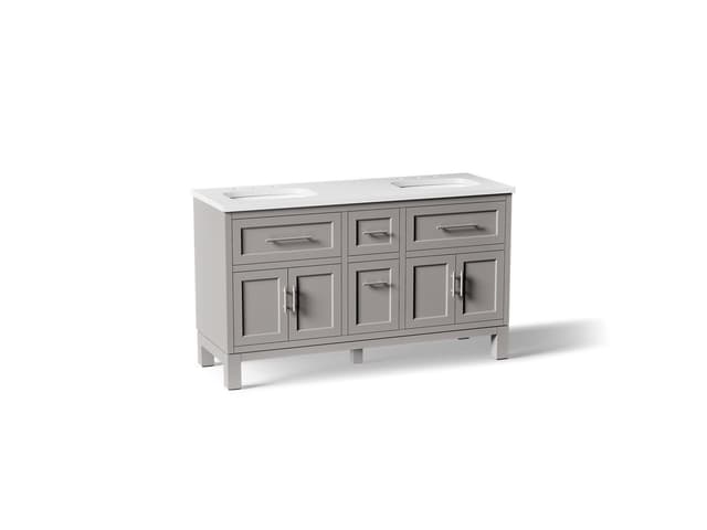 Kohler Quo 60'' bathroom vanity cabinet with sinks and quartz top - Mohair Grey