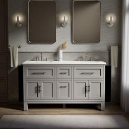 Kohler Quo 60'' bathroom vanity cabinet with sinks and quartz top - Mohair Grey - image 2