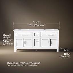 Kohler Quo 72'' bathroom vanity cabinet with sinks and quartz top - White - image 3