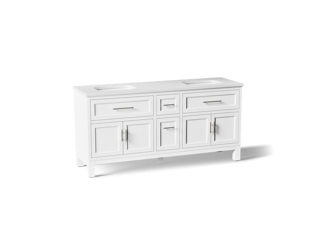 Kohler Quo 72'' bathroom vanity cabinet with sinks and quartz top - White