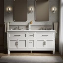 Kohler Quo 72'' bathroom vanity cabinet with sinks and quartz top - White - image 2