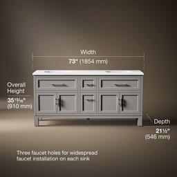 Kohler Quo 72'' bathroom vanity cabinet with sinks and quartz top - Mohair Grey - image 3