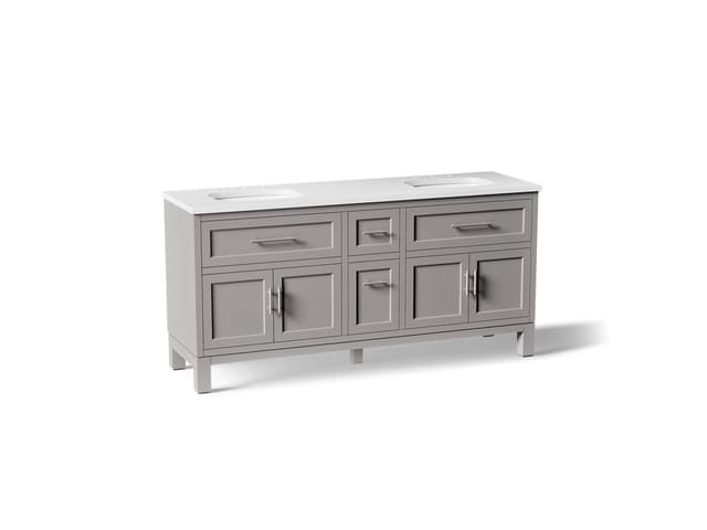Kohler Quo 72'' bathroom vanity cabinet with sinks and quartz top - Mohair Grey