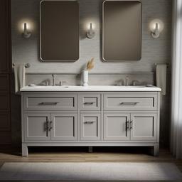 Kohler Quo 72'' bathroom vanity cabinet with sinks and quartz top - Mohair Grey - image 2