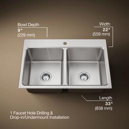Prologue 33'' top-/undermount double-bowl kitchen sink - image 3
