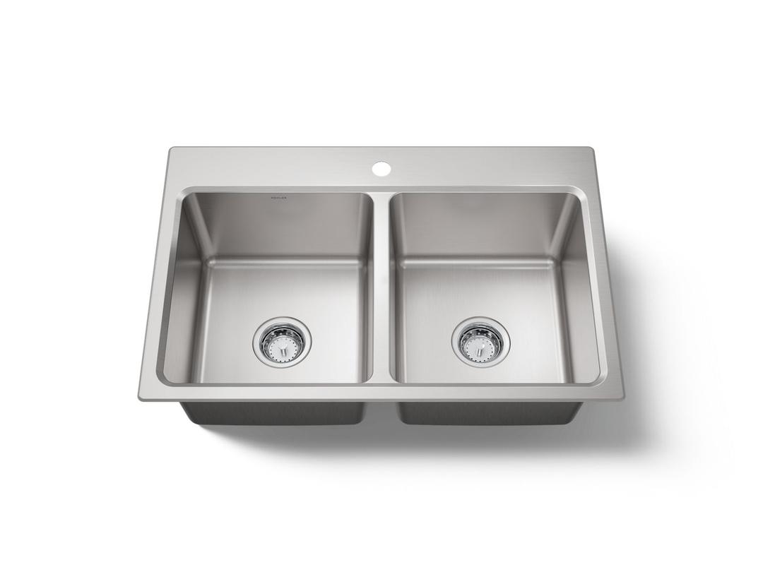 Prologue 33'' top-/undermount double-bowl kitchen sink by Kohler