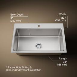 33in x 22in x9in Top-mount/Undermount Kitchen Sink - image 3