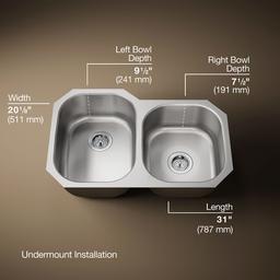 Kohler Undertone 31'' undermount double-bowl kitchen sink - Stainless Steel - image 3