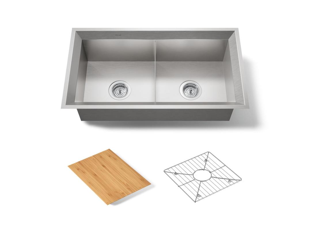 Kohler Poise 33'' undermount double-bowl kitchen sink - Stainless Steel by Kohler