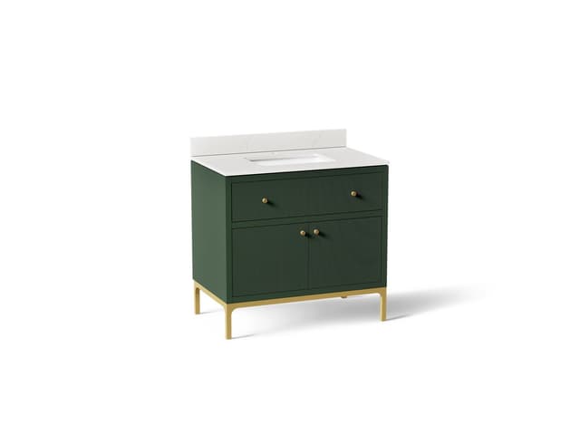 Kohler CalpaE 36'' bathroom vanity cabinet with sink and quartz top - Emerald Green