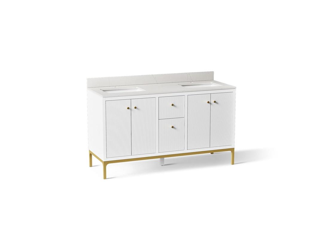 CalpaE 60'' bathroom vanity cabinet with sinks and quartz top by Kohler