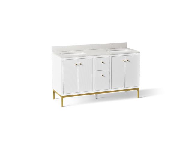 CalpaE 60'' bathroom vanity cabinet with sinks and quartz top