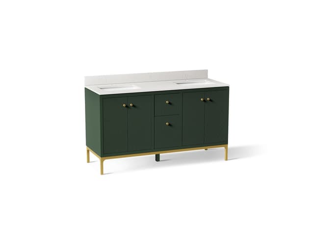 Kohler CalpaE 60'' bathroom vanity cabinet with sinks and quartz top - Emerald Green