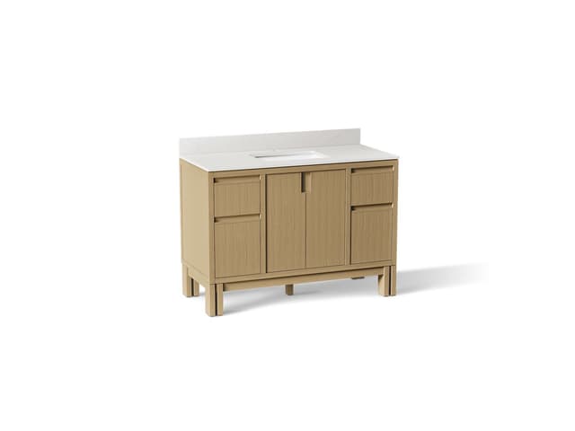 Kohler 48'' bathroom vanity cabinet with sink and quartz top - Light Oak