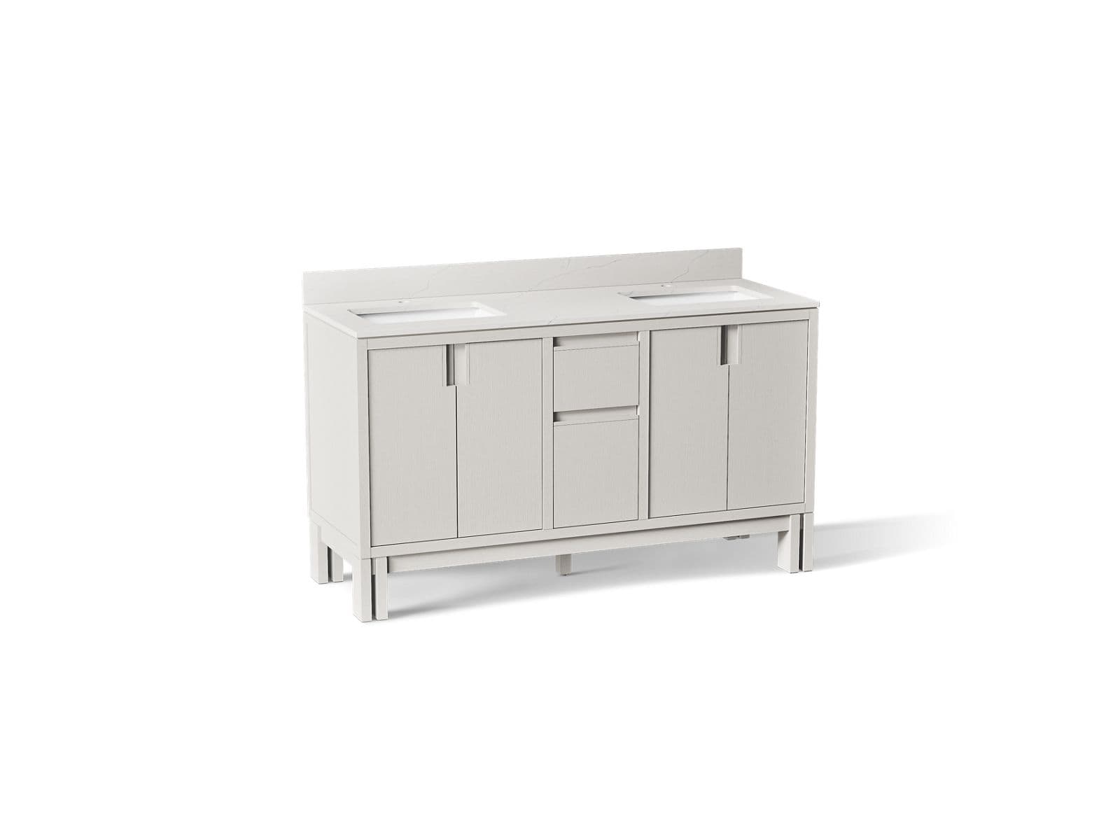 Kohler Solive™ 60" bathroom vanity cabinet with sinks and quartz top by Kohler