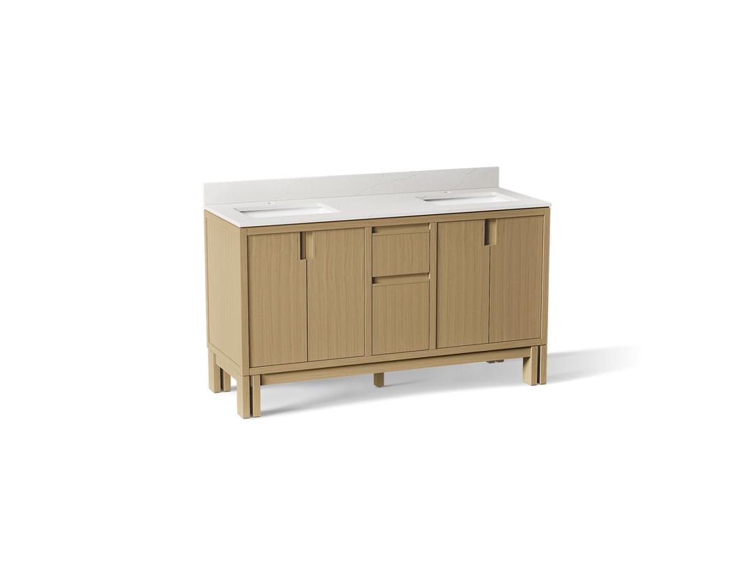 SoliveE 60'' bathroom vanity cabinet with sinks and quartz top by Kohler