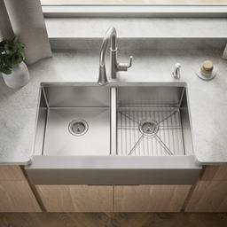 Kohler Strive 35-1/2'' undermount double-bowl farmhouse kitchen sink with accessories - Stainless Steel - image 2