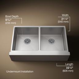 Kohler Strive 35-1/2'' undermount double-bowl farmhouse kitchen sink with accessories - Stainless Steel - image 3