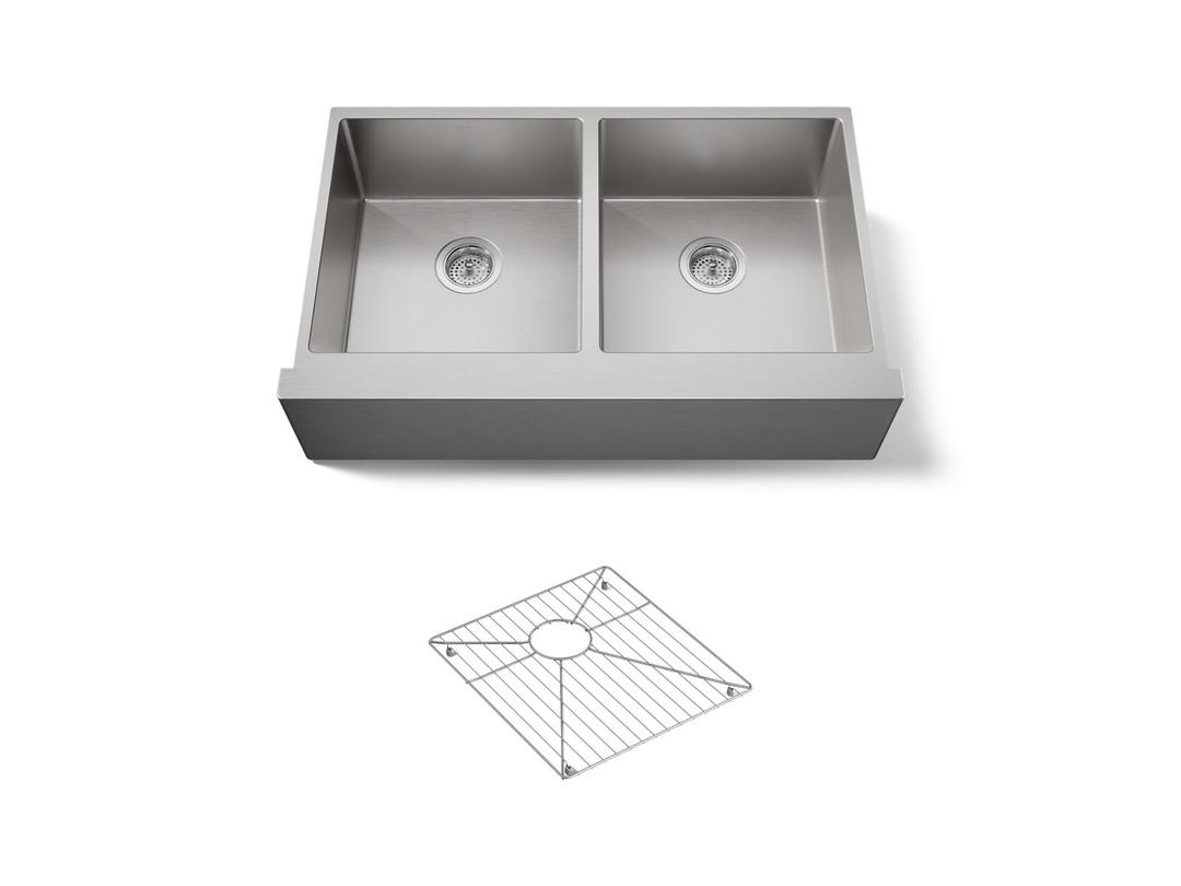 Kohler Strive 35-1/2'' undermount double-bowl farmhouse kitchen sink with accessories - Stainless Steel by Kohler