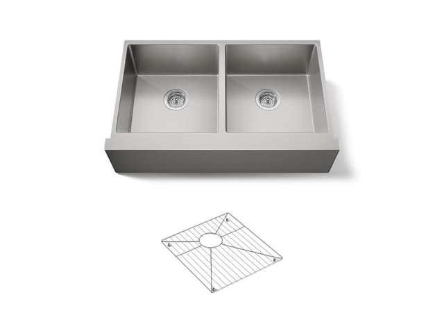 Kohler Strive 35-1/2'' undermount double-bowl farmhouse kitchen sink with accessories - Stainless Steel