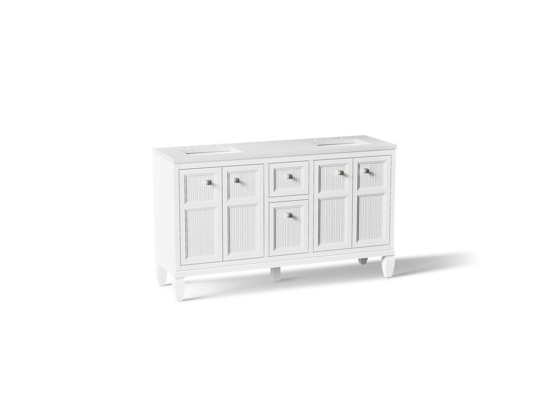 Hearthaven 60'' bathroom vanity cabinet with sinks and quartz top by Kohler