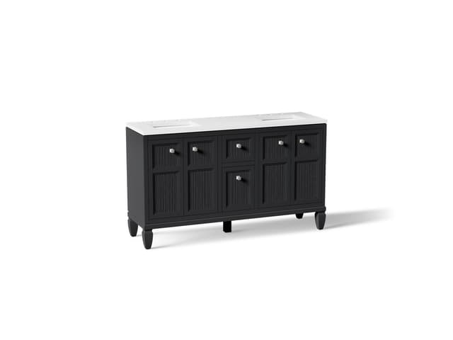Kohler Hearthaven 60'' bathroom vanity cabinet with sinks and quartz top - Slate Grey