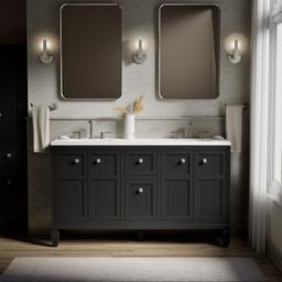Hearthaven 60'' bathroom vanity cabinet with sinks and quartz top - image 2