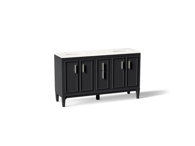 Kohler Southerk 60'' bathroom vanity cabinet with sinks and quartz top - Slate Grey