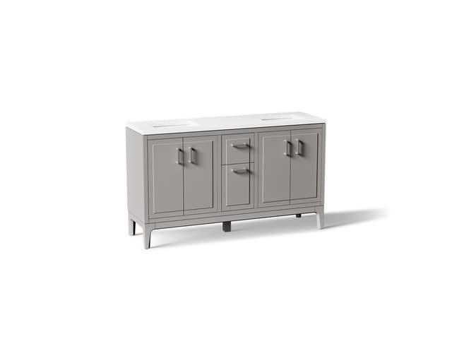 Kohler Seer 60'' bathroom vanity cabinet with sinks and quartz top - Mohair Grey