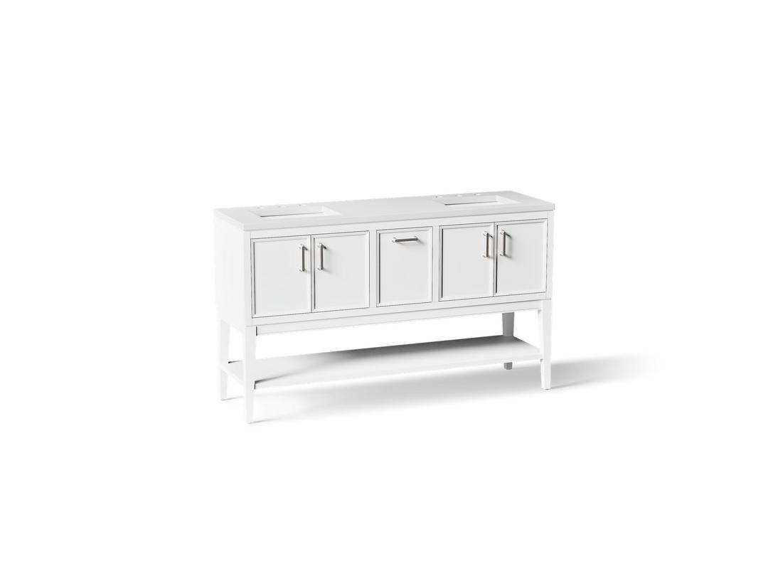 Winnow 60'' bathroom vanity cabinet with sinks and quartz top by Kohler