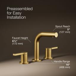 Kohler Elate Widespread bathroom sink faucet, 1.0 gpm - Vibrant Brushed Moderne Brass - image 3