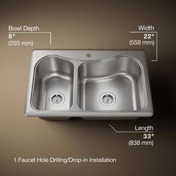 Kohler StaccatoE 33'' top-mount double-bowl kitchen sink - Stainless Steel - image 3