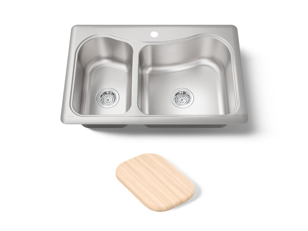 Kohler StaccatoE 33'' top-mount double-bowl kitchen sink - Stainless Steel by Kohler