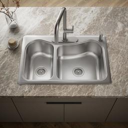 Kohler StaccatoE 33'' top-mount double-bowl kitchen sink - Stainless Steel - image 2