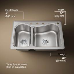 Kohler StaccatoE 33'' top-mount double-bowl kitchen sink - Stainless Steel - image 3