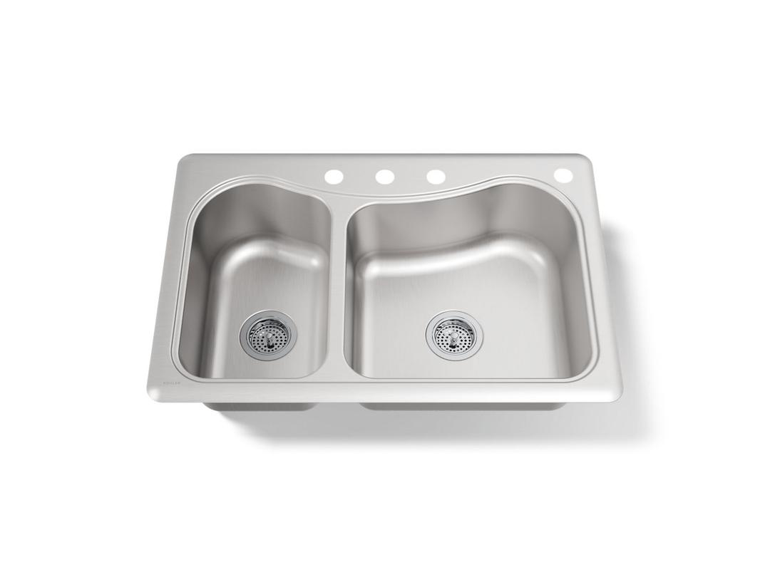 Kohler StaccatoE 33'' top-mount double-bowl kitchen sink - Stainless Steel by Kohler