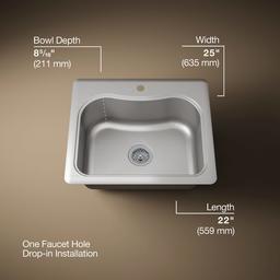 Kohler StaccatoE 25'' top-mount single-bowl kitchen sink - Stainless Steel - image 3