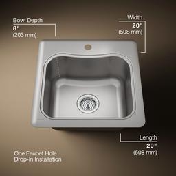 Kohler StaccatoE 20'' top-mount single-bowl bar sink - Stainless Steel - image 3