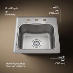 Kohler StaccatoE 20'' top-mount single-bowl bar sink - Stainless Steel - image 3