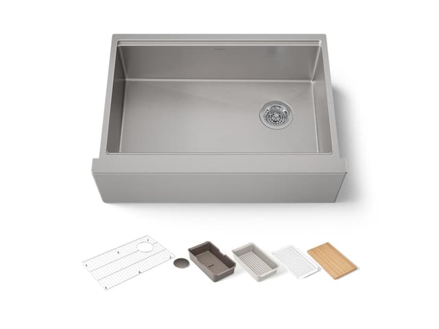 Kohler Strive 29-1/2'' undermount single-bowl farmhouse workstation kitchen sink - Stainless Steel