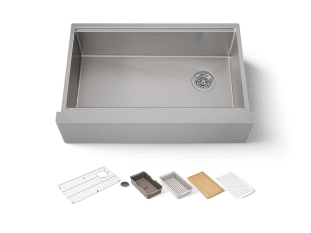 Kohler Strive 32-1/2'' undermount single-bowl farmhouse workstation kitchen sink - Stainless Steel