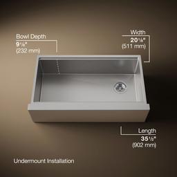 Kohler Strive 35-1/2'' undermount single-bowl farmhouse workstation kitchen sink - Stainless Steel - image 3