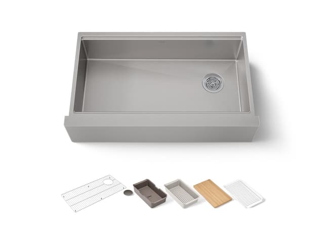Kohler Strive 35-1/2'' undermount single-bowl farmhouse workstation kitchen sink - Stainless Steel