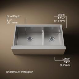 Kohler Strive 35-1/2'' undermount double-bowl farmhouse workstation kitchen sink - Stainless Steel - image 3